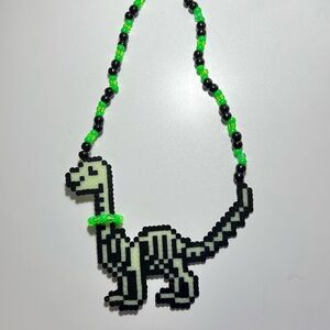 Perler beads Dinosaur glow Necklace Black and Green